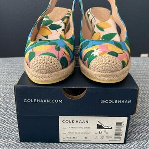 Cole Haan CF Wedge Sling 80MM in Azure blue lemon & pink. Size 6.5M